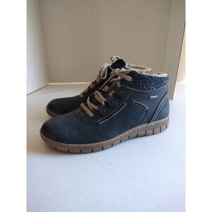 Josef Seibel TopDryTEX Navy Blue Leather Faux Fur Lined Ankle Boots EU 38 US 7.5